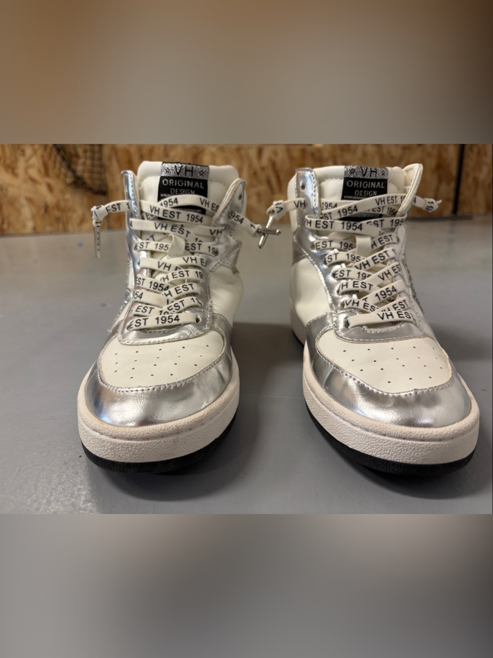 Vintage Havana  Silver & White High-Top Sneakers with Branded Laces